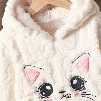 Tüdrukutele talvine kapuutsiga fleece komplekt – pullover pikkade kätega, polüestri vooder, armas stiil, 1–3-aastastele