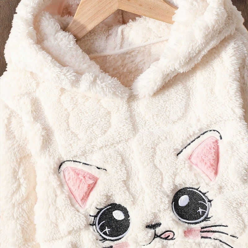 Tüdrukutele talvine kapuutsiga fleece komplekt – pullover pikkade kätega, polüestri vooder, armas stiil, 1–3-aastastele