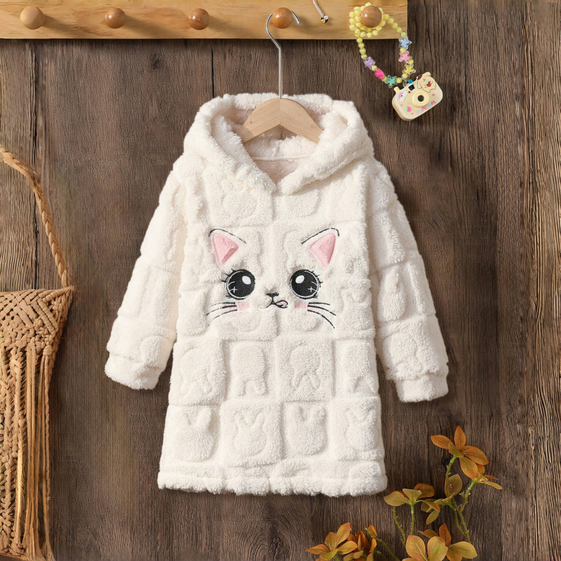 Tüdrukutele talvine kapuutsiga fleece komplekt – pullover pikkade kätega, polüestri vooder, armas stiil, 1–3-aastastele