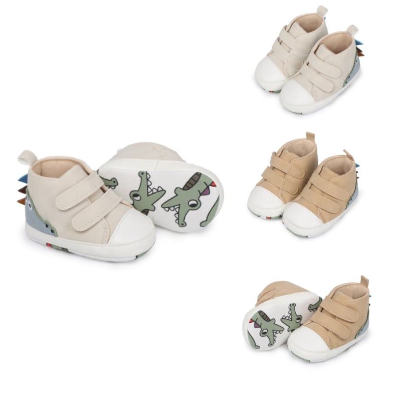 Mažųjų bateliai: kvėpuojanti PU viršutinė dalis, neslystantis padas, Velcro užsegimas, aukštas viršus, krokodilo gyvūnų raštas