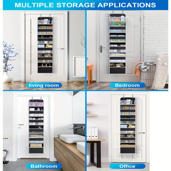 Metalo spintelė ant durų su 6 lentynomis ir 8 didelėmis kišenėmis, nešiojama