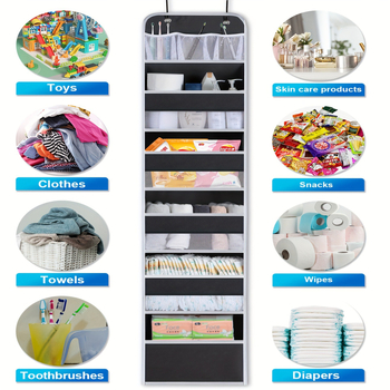 Metalo spintelė ant durų su 6 lentynomis ir 8 didelėmis kišenėmis, nešiojama