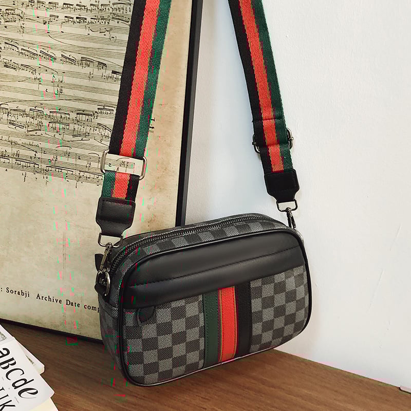 Vyriska pečių rankinė, Korėjietiško stiliaus, kasdieniam naudojimui (PU medžiaga, poliesterio pamušalas, dryžių raštas, suderinama su 14 colių nešiojamuoju, vasara 2025)