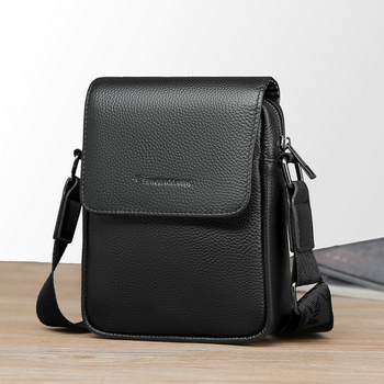 Vyrų odinė pečių rankinė verslo kelionėms — pirmojo sluoksnio karvės odos, atspari dėvėjimui, poliesterio pamušalas