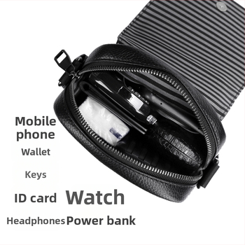 Vyrų odinė pečių rankinė verslo kelionėms — pirmojo sluoksnio karvės odos, atspari dėvėjimui, poliesterio pamušalas