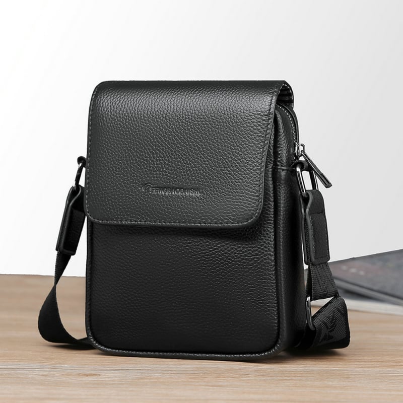 Vyrų odinė pečių rankinė verslo kelionėms — pirmojo sluoksnio karvės odos, atspari dėvėjimui, poliesterio pamušalas