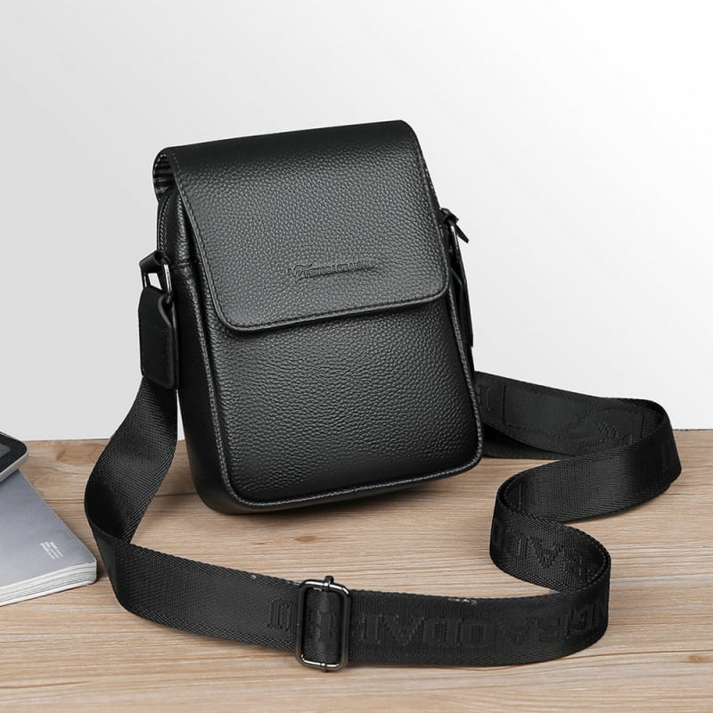 Vyrų odinė pečių rankinė verslo kelionėms — pirmojo sluoksnio karvės odos, atspari dėvėjimui, poliesterio pamušalas