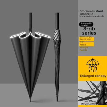 Ilgako rankenos skėtis, pusautomatinis atidarymas, lankos iš lydinio, poliesterio audinys su vinilo danga, UPF daugiau nei 50