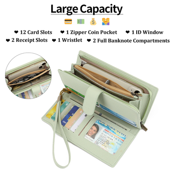 Moterų ilga piniginė-klatas su dideliu talpa ir daug kortelių skyrių (Medžiaga: Super pluoštas; Raštas: Vieno tono; Įdaila: Poliesteris; Kortelių skyriai: Daug; Talpa: Didelė)