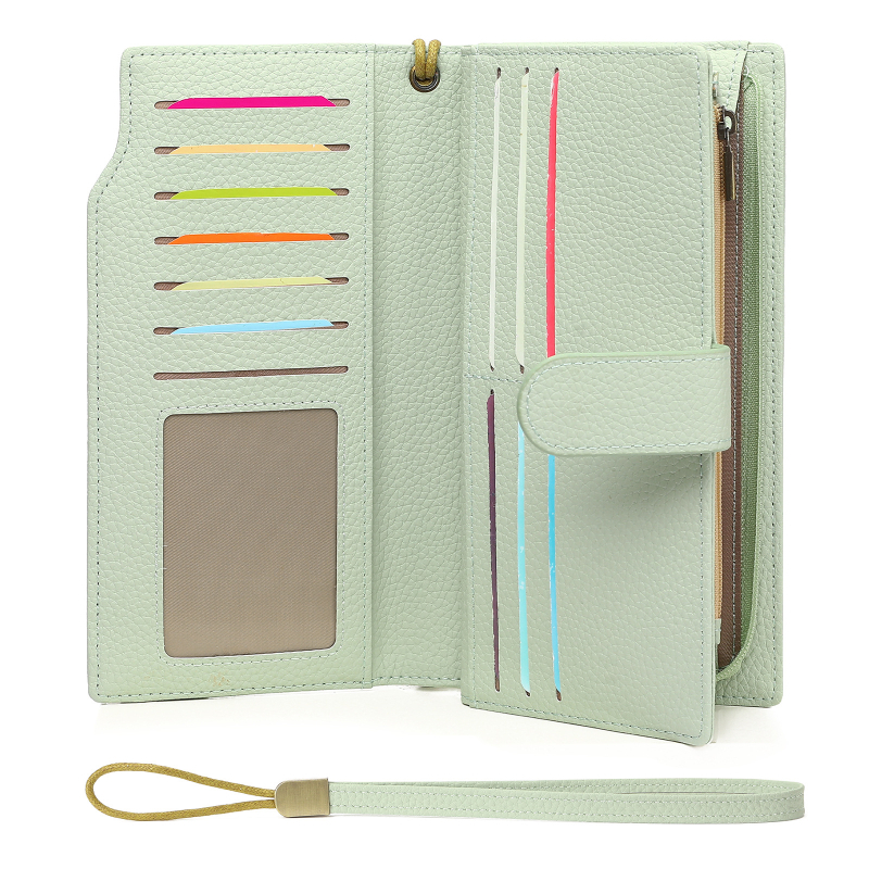 Moterų ilga piniginė-klatas su dideliu talpa ir daug kortelių skyrių (Medžiaga: Super pluoštas; Raštas: Vieno tono; Įdaila: Poliesteris; Kortelių skyriai: Daug; Talpa: Didelė)