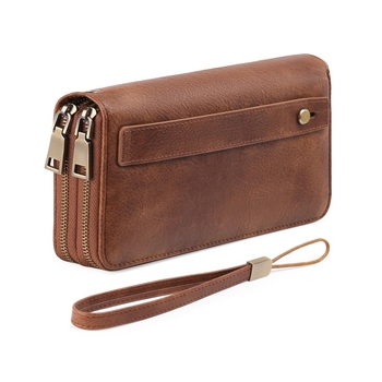 Ilga piniginė su RFID apsauga ir dvigubu užtrauktuku, PU išorė, karvės odos vidinis pamušalas, keli kortelių skyriai