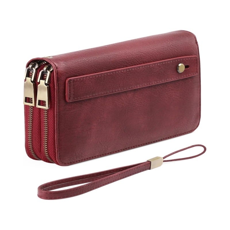 Ilga piniginė su RFID apsauga ir dvigubu užtrauktuku, PU išorė, karvės odos vidinis pamušalas, keli kortelių skyriai