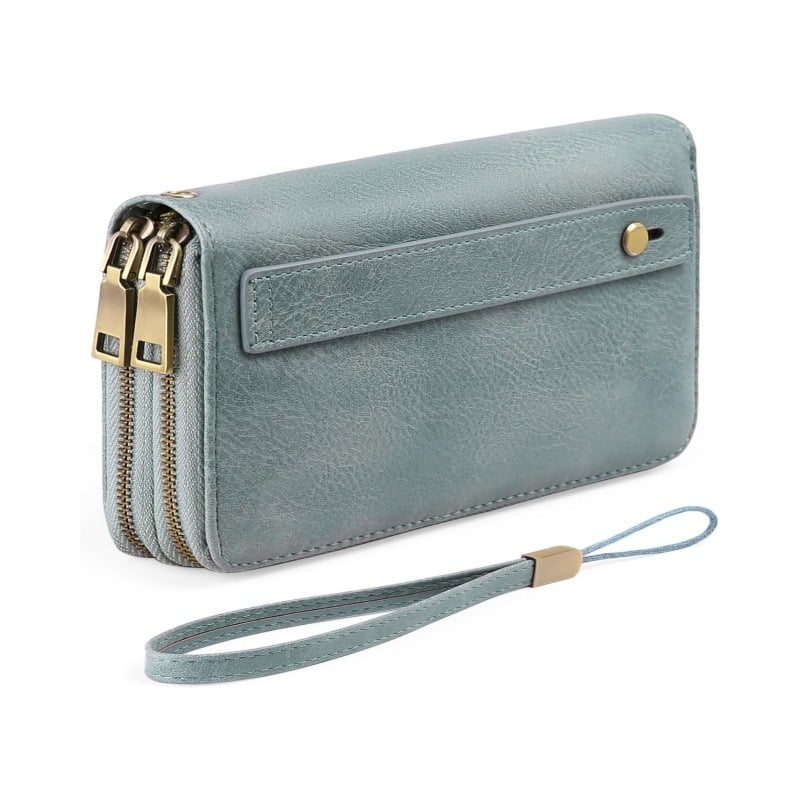 Ilga piniginė su RFID apsauga ir dvigubu užtrauktuku, PU išorė, karvės odos vidinis pamušalas, keli kortelių skyriai