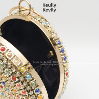 Apvalus būgninė delninė su krištoliniais karoliukais, poliesteris, rankų darbo, tvirta, užsegimas su grandine