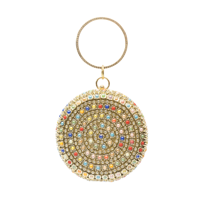 Apvalus būgninė delninė su krištoliniais karoliukais, poliesteris, rankų darbo, tvirta, užsegimas su grandine