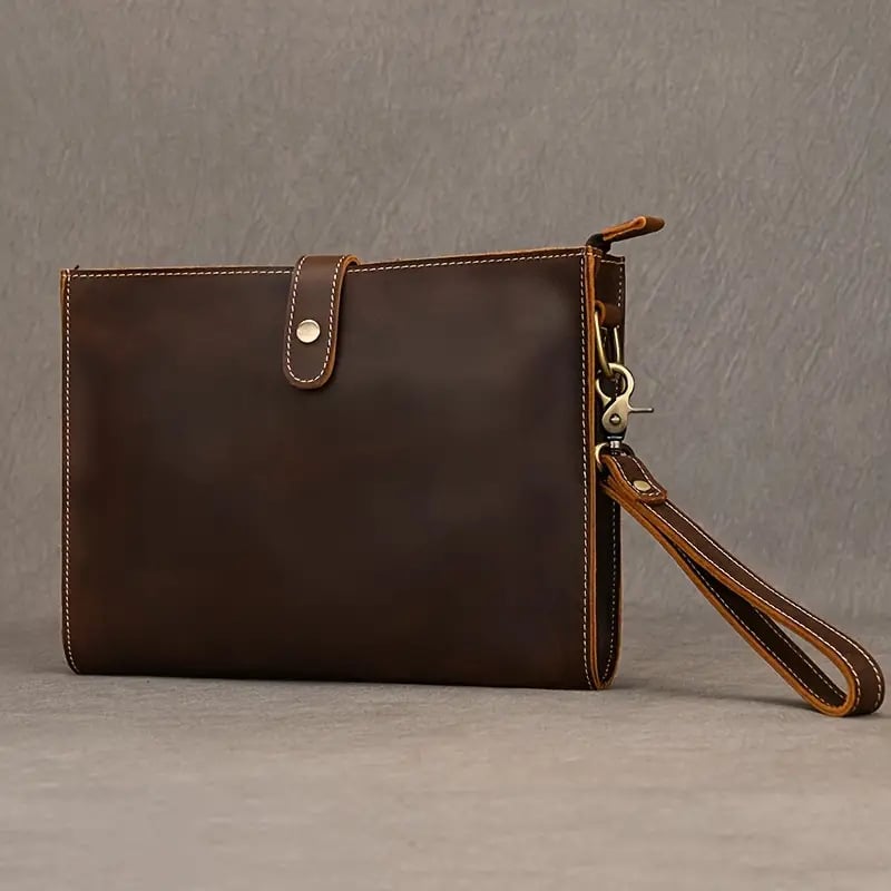 Unisex Crazy Horse odinė tote rankinė su užtrauktuku – tikra oda, poliesterio–medvilnės pamušalas, horizontalus kvadrato formos, vidinės kišenės telefonui, ID ir užtrauktuko kišenė