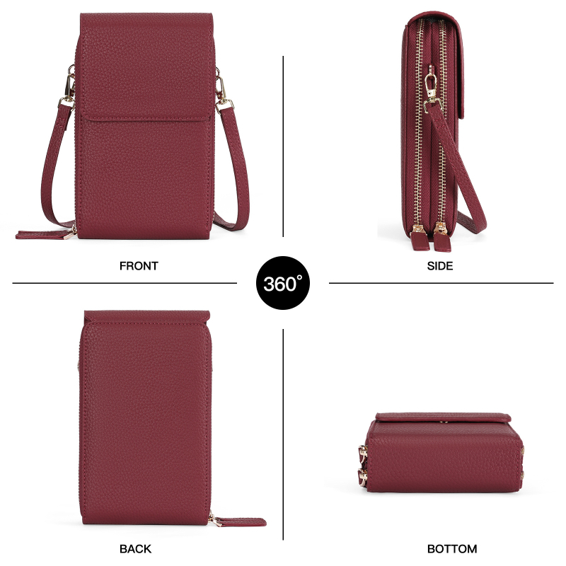 Mobiiltelefonikott ehtsast nahast - esimesest kihist veisnahk, tõmblukuga sulgumine, sisemine mündikott, vertikaalne ruudukujuline kuju