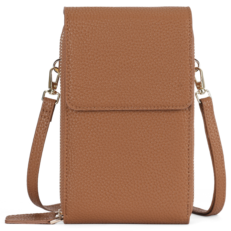 Mobiiltelefonikott ehtsast nahast - esimesest kihist veisnahk, tõmblukuga sulgumine, sisemine mündikott, vertikaalne ruudukujuline kuju