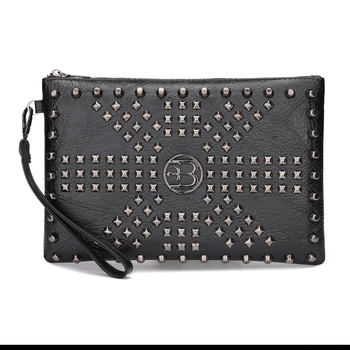 Vyrų clutch krepšys su kniedėmis, vienos spalvos, poliesterio pamušalas, 2025 m. vasaros leidimas, verslo kelionėms