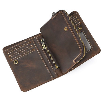 Ανδρικό πορτοφόλι από γνήσιο δέρμα με κοντό σχέδιο και φερμουάρ για κέρματα, μονόχρωμο και υπερ-ελαφρύ, αστικός μινιμαλισμός; Επένδυση: νάιλον; Δέρμα πρώτης στρώσης βοδινού