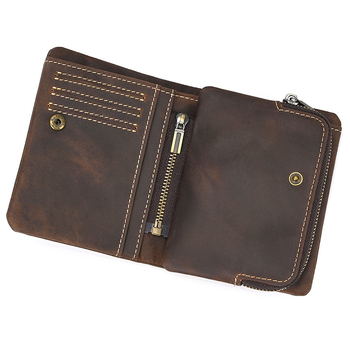 Ανδρικό πορτοφόλι από γνήσιο δέρμα με κοντό σχέδιο και φερμουάρ για κέρματα, μονόχρωμο και υπερ-ελαφρύ, αστικός μινιμαλισμός; Επένδυση: νάιλον; Δέρμα πρώτης στρώσης βοδινού