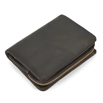 Ανδρικό πορτοφόλι από γνήσιο δέρμα με κοντό σχέδιο και φερμουάρ για κέρματα, μονόχρωμο και υπερ-ελαφρύ, αστικός μινιμαλισμός; Επένδυση: νάιλον; Δέρμα πρώτης στρώσης βοδινού