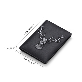 Мъжки държач за карти от естествена кожа – ултра лек, горен слой телешка кожа, модел с глава на елен, множество слотове за карти, Emperor Paul