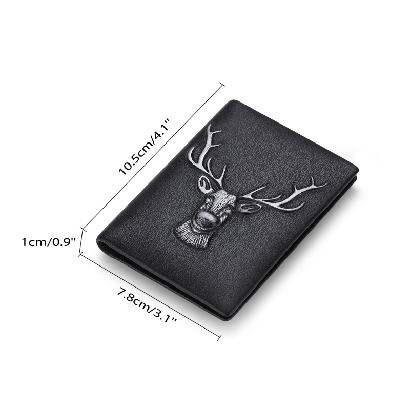 Vyriski kortelių dėklas - tikra oda, viršutinio sluoksnio karvės oda, gyvūnų motyvas su elnio galva, keli kortelių skyreliai, 2 sulankstymai, Emperor Paul