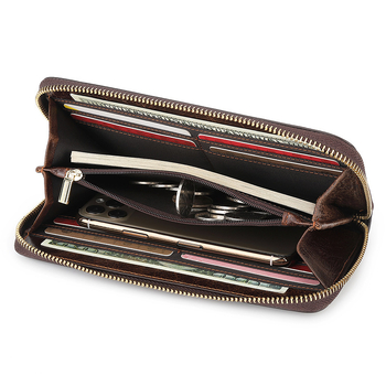 Vyrų odinis clutch su ilgu užtrauktuku — pirmosios kokybės karvės odos, atsparus vandeniui, ultra lengvas, atsparus dilimui