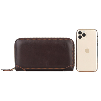 Vyrų odinis clutch su ilgu užtrauktuku — pirmosios kokybės karvės odos, atsparus vandeniui, ultra lengvas, atsparus dilimui