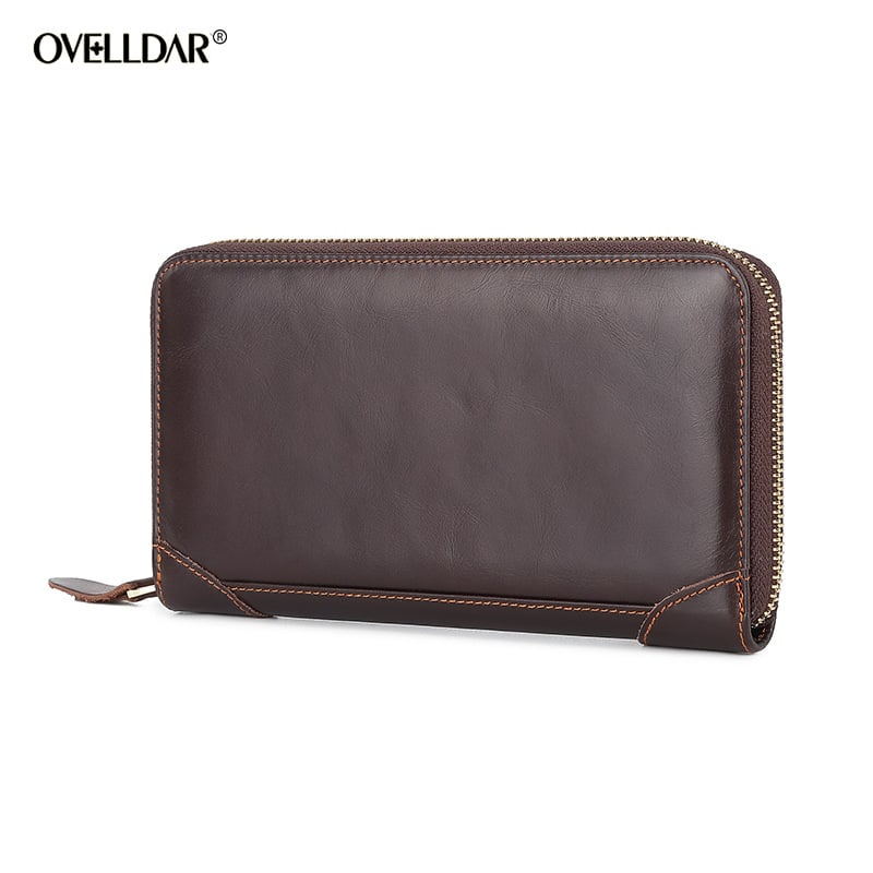 Vyrų odinis clutch su ilgu užtrauktuku — pirmosios kokybės karvės odos, atsparus vandeniui, ultra lengvas, atsparus dilimui