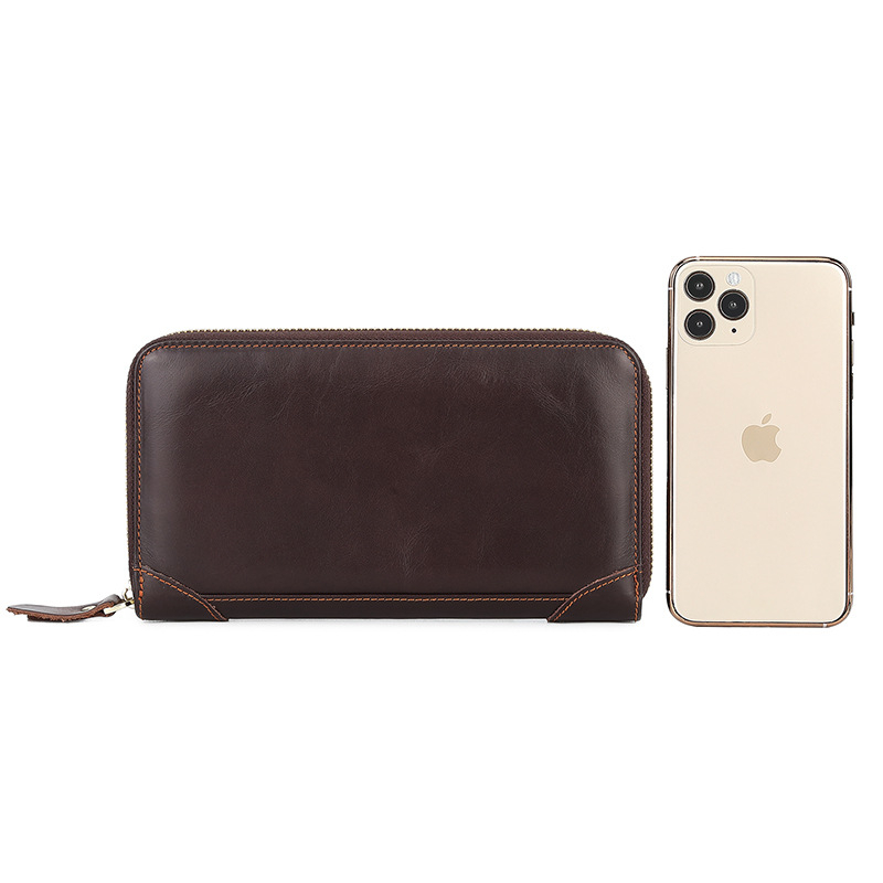 Vyrų odinis clutch su ilgu užtrauktuku — pirmosios kokybės karvės odos, atsparus vandeniui, ultra lengvas, atsparus dilimui