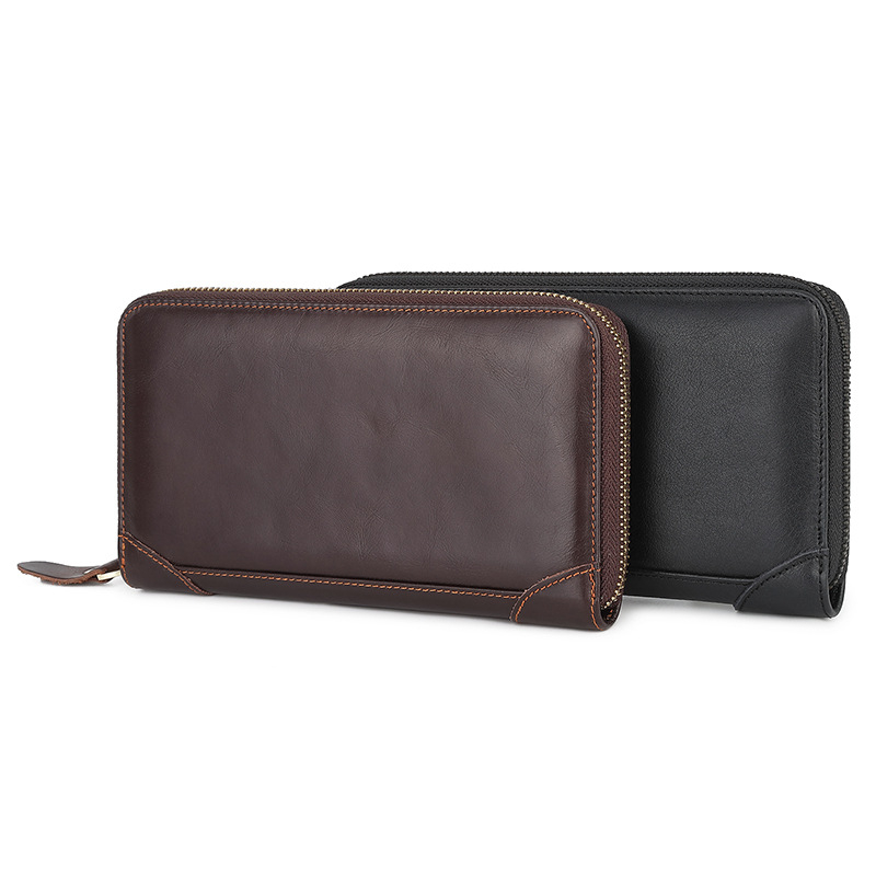 Vyrų odinis clutch su ilgu užtrauktuku — pirmosios kokybės karvės odos, atsparus vandeniui, ultra lengvas, atsparus dilimui