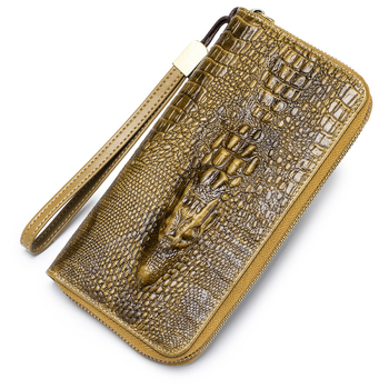 Δερμάτινο μακρύ πορτοφόλι με τύπωμα κροκοδειλίου, θήκη-κλάτς με φερμουάρ, διπλής πτυχής σχεδίαση, πολλαπλές θήκες καρτών, αντι-κλοπή, επένδυση πολυεστερ