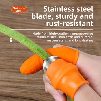 Daugiafunkcis nykščio peilis su pirštų apsaugomis česnakų lupimui ir daržovių derliaus rinkimui