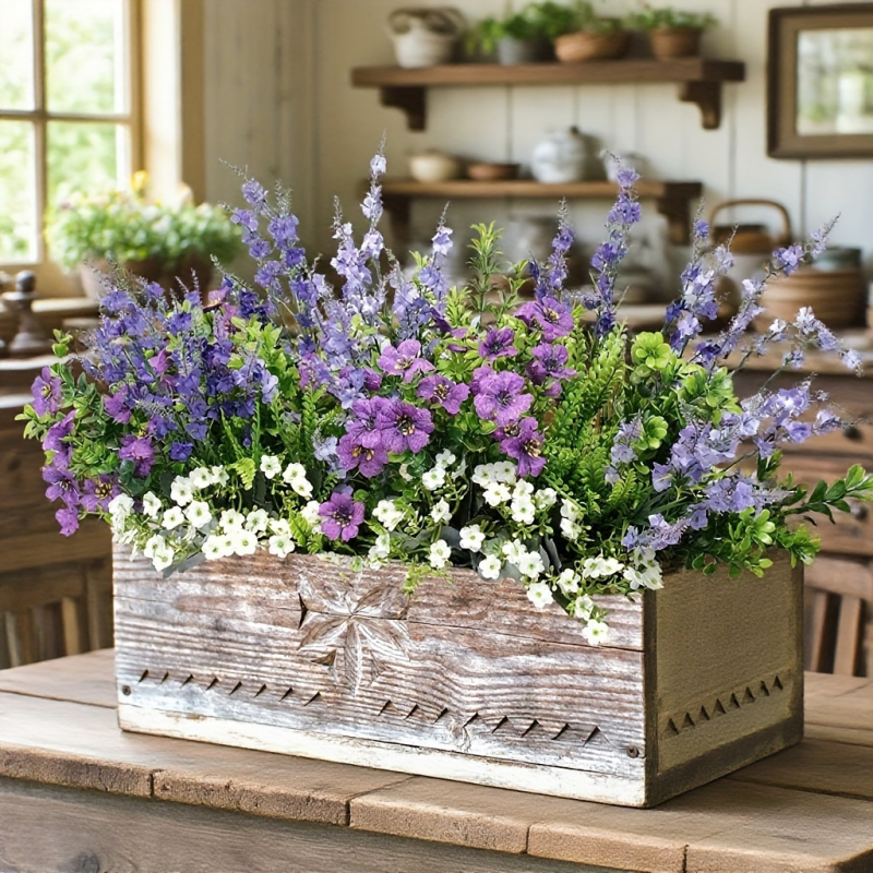 18 dalių dirbtinių žaliųjų augalų rinkinys sieninei dekoracijai – plastmasė ir šilko gėlės, įpurškimo formavimas, įvairovė: eukaliptas ir kitos, vestuvėms ir lauko naudojimui