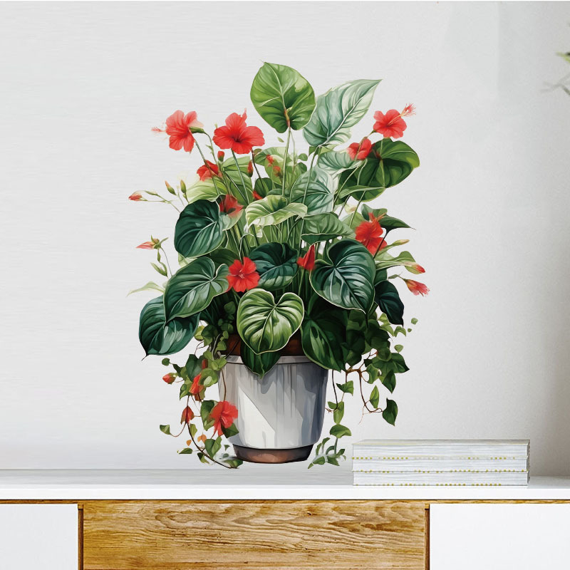 PVC sieninis lipdukas su augalų ir gėlių motyvais, atsparus vandeniui, aliejui ir nešvarumoms; tinkamas svetainei, miegamajam ir studijai