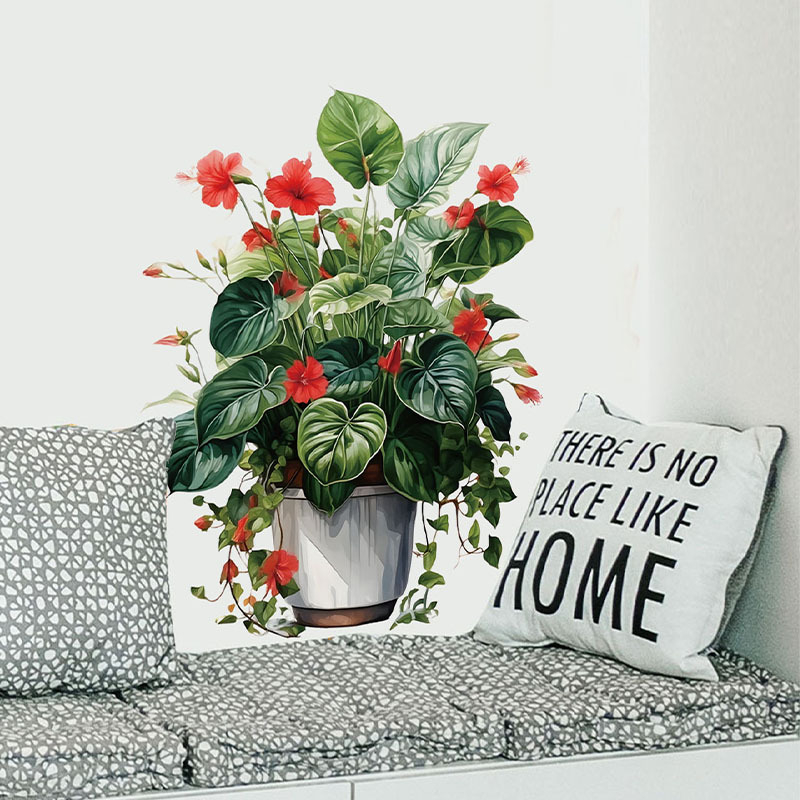 PVC sieninis lipdukas su augalų ir gėlių motyvais, atsparus vandeniui, aliejui ir nešvarumoms; tinkamas svetainei, miegamajam ir studijai