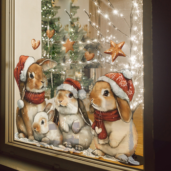 Kalėdinis mielas kiškiukas su žvaigždute – PVC plokščias dekoratyvinis sieninis lipdukas, 1 vnt., tinkamas svetainei, studijai, įėjimui ir komercinėms patalpoms, šiuolaikiškas minimalistinis stilius