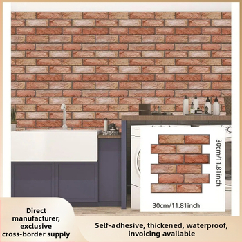 3D PVC sienų lipdukas su plytų imitacija, atsparus vandeniui, skirtas gyvenamojo kambario dekorui