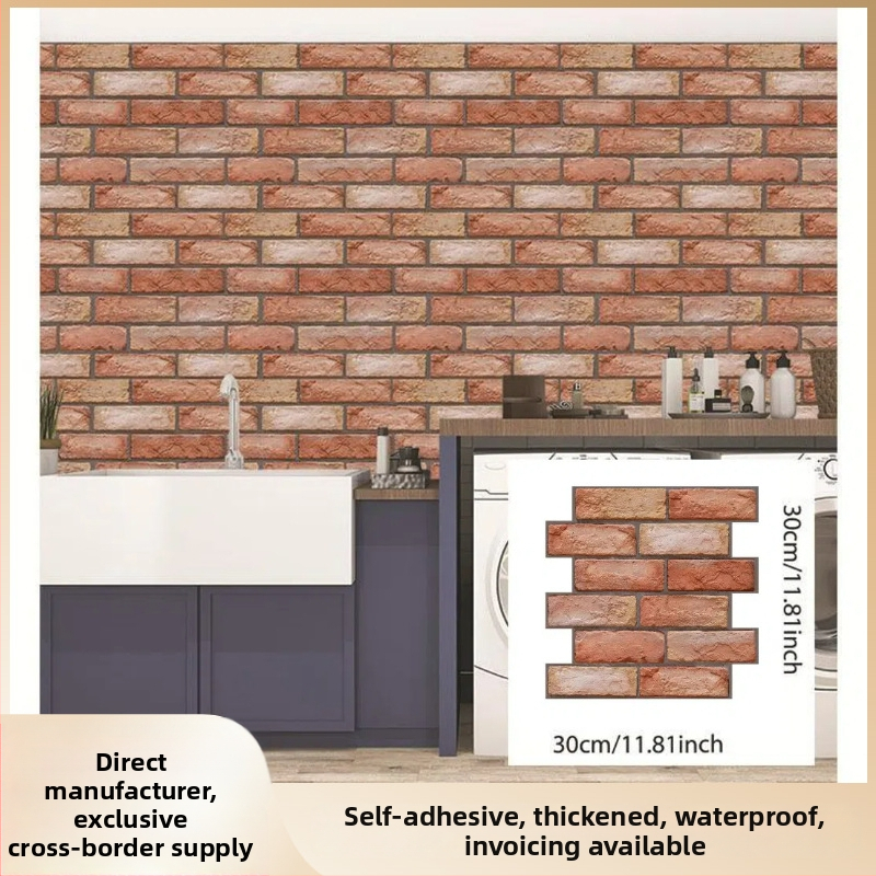 3D PVC sienų lipdukas su plytų imitacija, atsparus vandeniui, skirtas gyvenamojo kambario dekorui