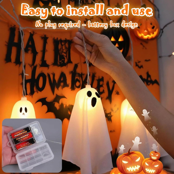 Χάλοουιν κρεμαστή διακόσμηση με φωτιζόμενη μάγισσα και φάντασμα, ύφασμα