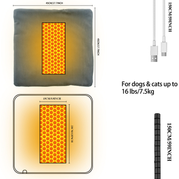 USB γραφένιο θερμαντικό μαξιλάρι για σκύλους, τρία επίπεδα ρύθμισης θερμοκρασίας, αντιολισθητικό, αδιάβροχο
