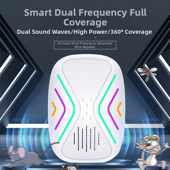Repelent ultrasonic pentru șoareci și insecte, AI inteligent, frecvență duală 50/60 kHz, design pătrat, model YDW006, 240V