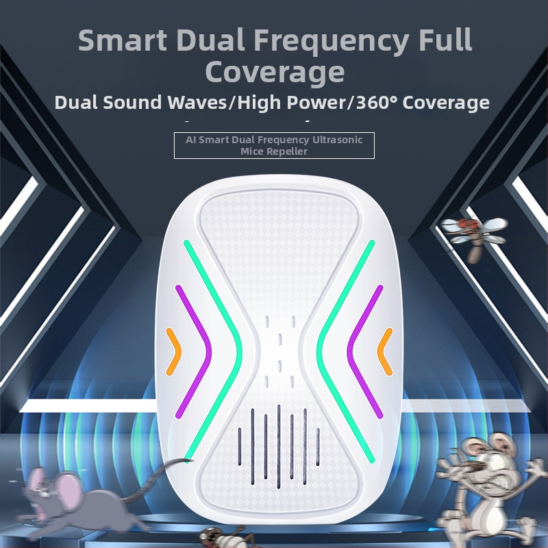 Repelent ultrasonic pentru șoareci și insecte, AI inteligent, frecvență duală 50/60 kHz, design pătrat, model YDW006, 240V