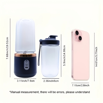 Dviejų puodelių sulčių spaustuvas, nešiojamas belaidis su įmontuota baterija, 180W, 18 001–20 000 rpm, talpa iki 400 ml, penkių peilių sistema, vidinis indas iš PC maisto kokybės plastiko