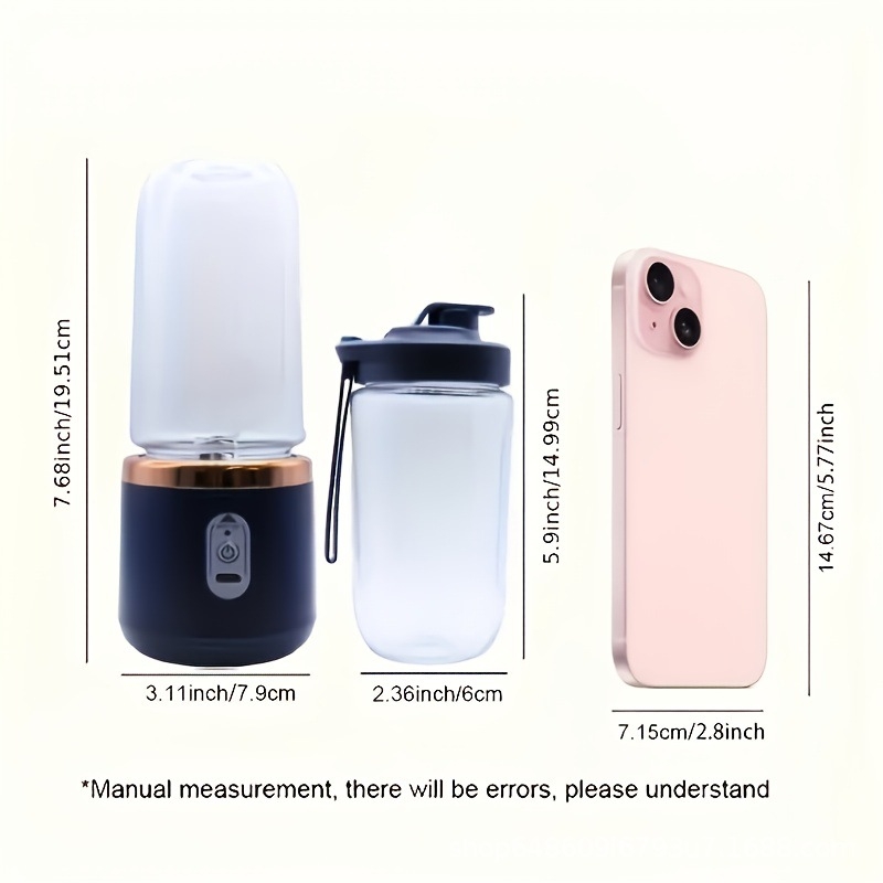 Dviejų puodelių sulčių spaustuvas, nešiojamas belaidis su įmontuota baterija, 180W, 18 001–20 000 rpm, talpa iki 400 ml, penkių peilių sistema, vidinis indas iš PC maisto kokybės plastiko