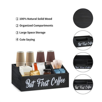 Medinis kavos ir arbatos laikymo dėklas — modernus, paprastas dizainas, medinė konstrukcija, licencijuojamas privatų ženklą