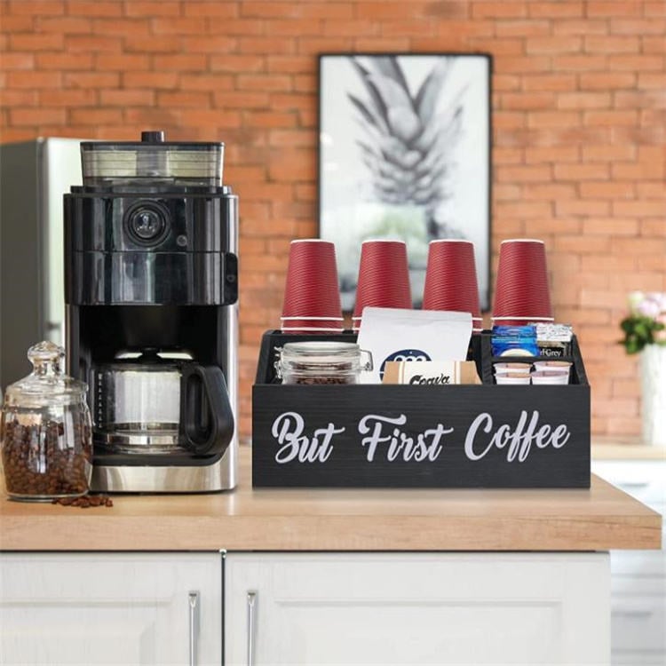 Medinis kavos ir arbatos laikymo dėklas — modernus, paprastas dizainas, medinė konstrukcija, licencijuojamas privatų ženklą