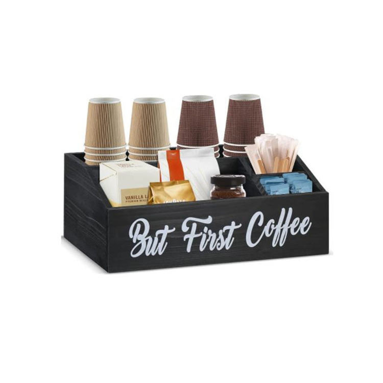 Medinis kavos ir arbatos laikymo dėklas — modernus, paprastas dizainas, medinė konstrukcija, licencijuojamas privatų ženklą